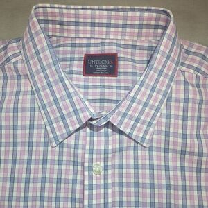 Untuckit Men's Pink and Blue Checkered Shirt